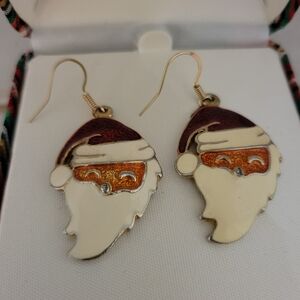 Vintage Enameled Santa Earrings